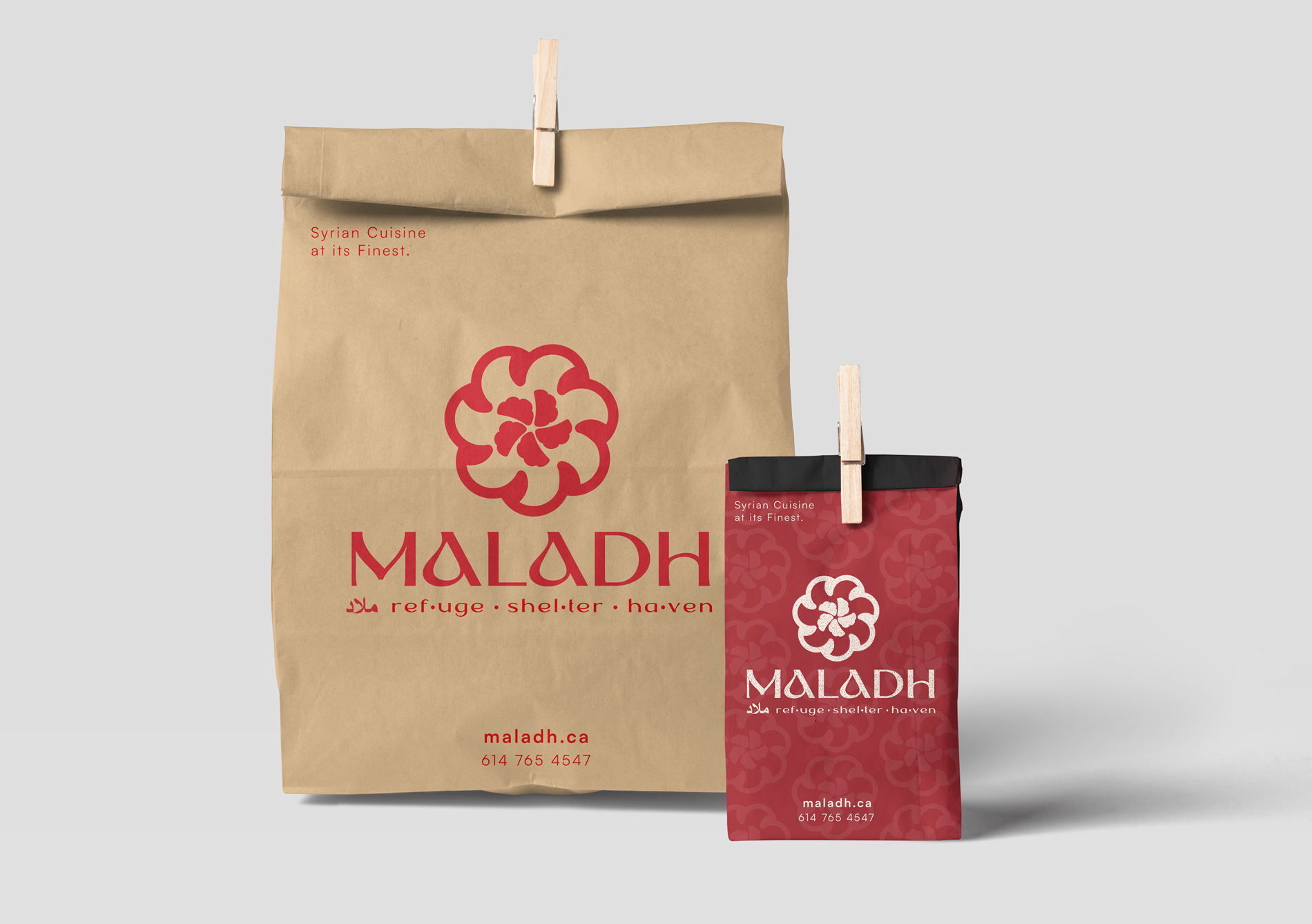 Syrian restaurant delivery and takeout packaging design.